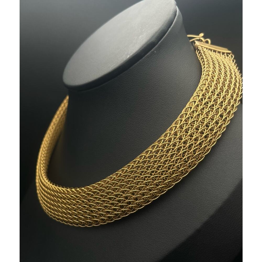 Sarah Cavender Metalworks Gold Tone Mesh Choker 15.5" Necklace Paper Tag Alabama - Picture 2 of 8